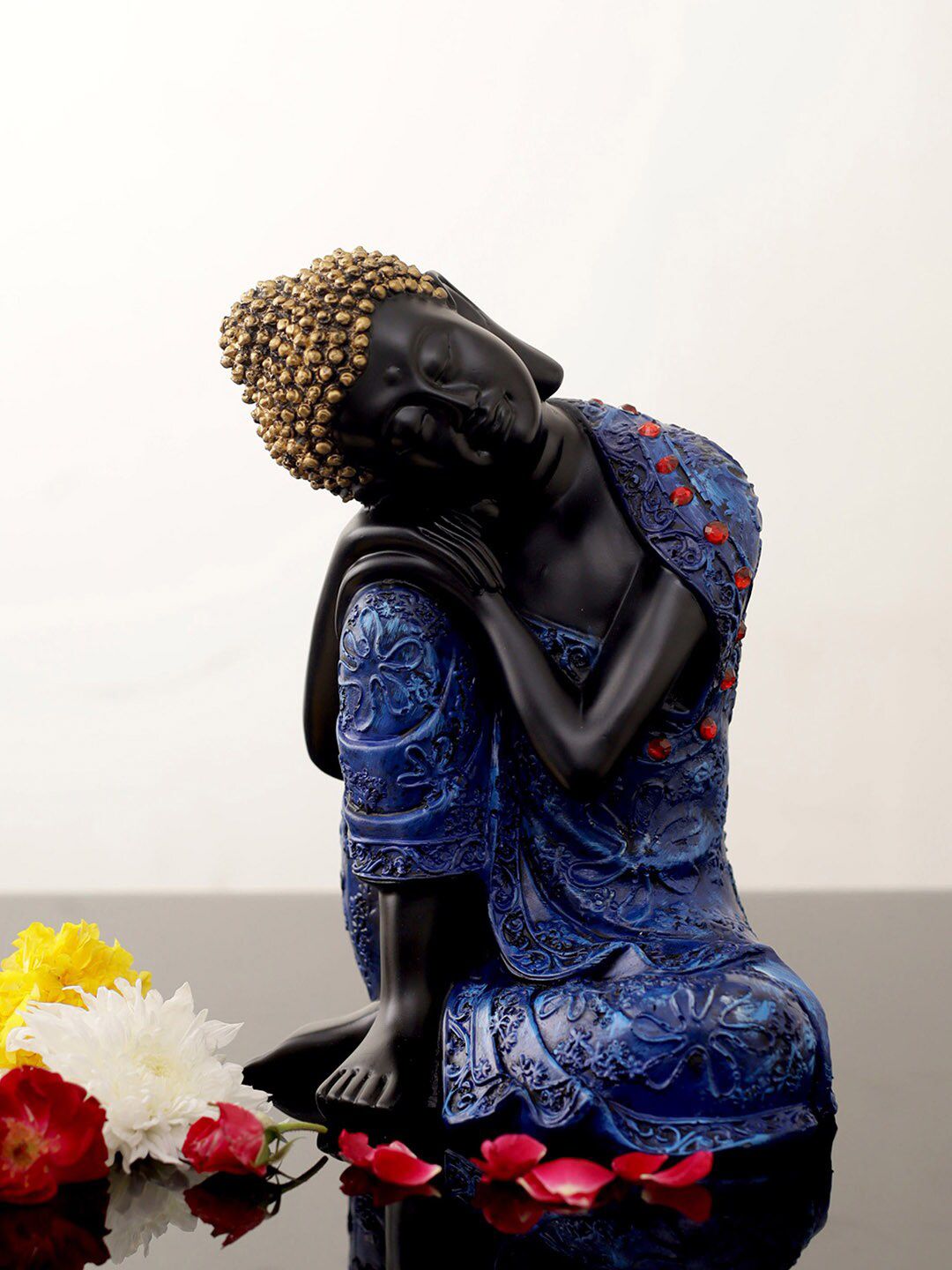 TIED RIBBONS Black & Blue Polyresin Buddha Showpiece Price in India