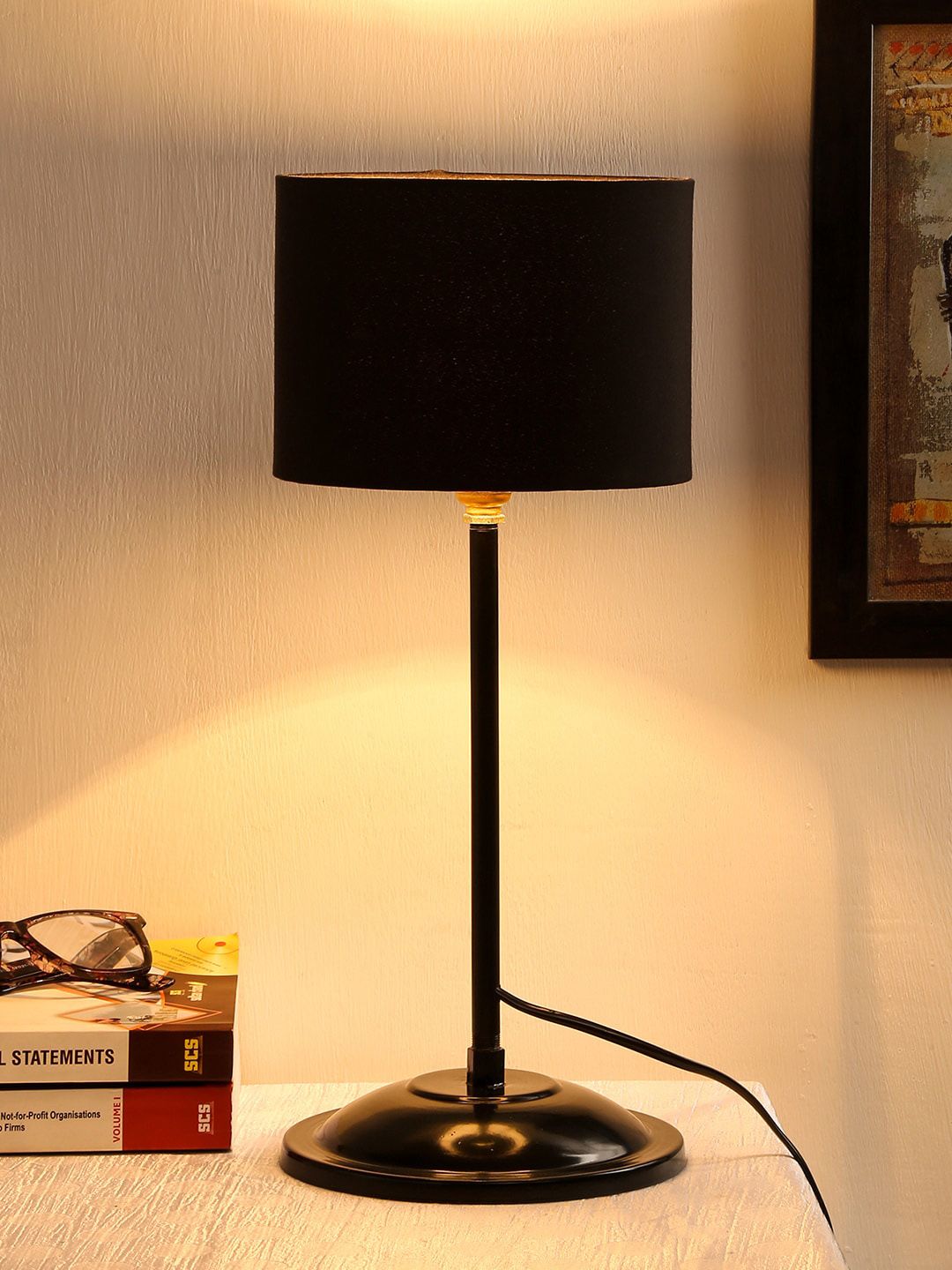 Devansh Black Solid Traditional Table Lamp Price in India