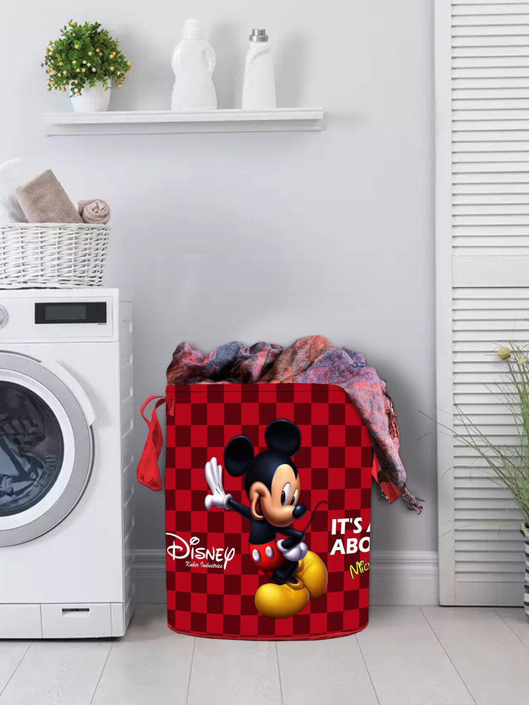 Kuber Industries Maroon & Black Disney Mickey Print Foldable Sustainable Laundry Basket Price in India
