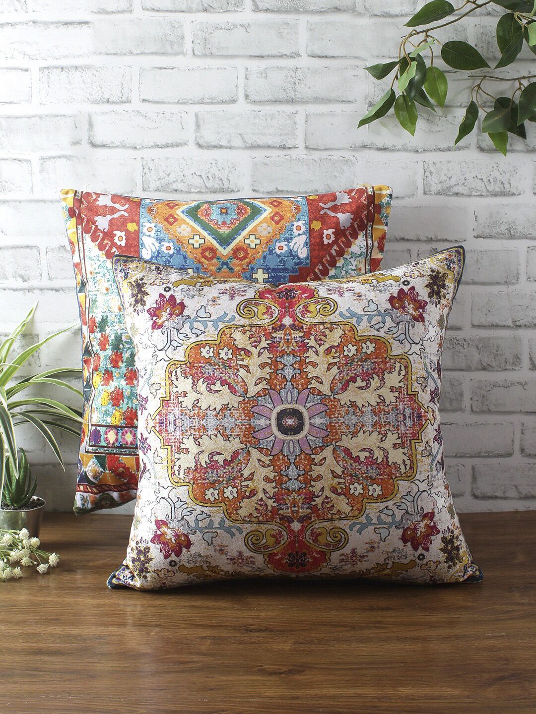 eyda Multicoloured Set of 2 Floral Square Cushion Covers Price in India