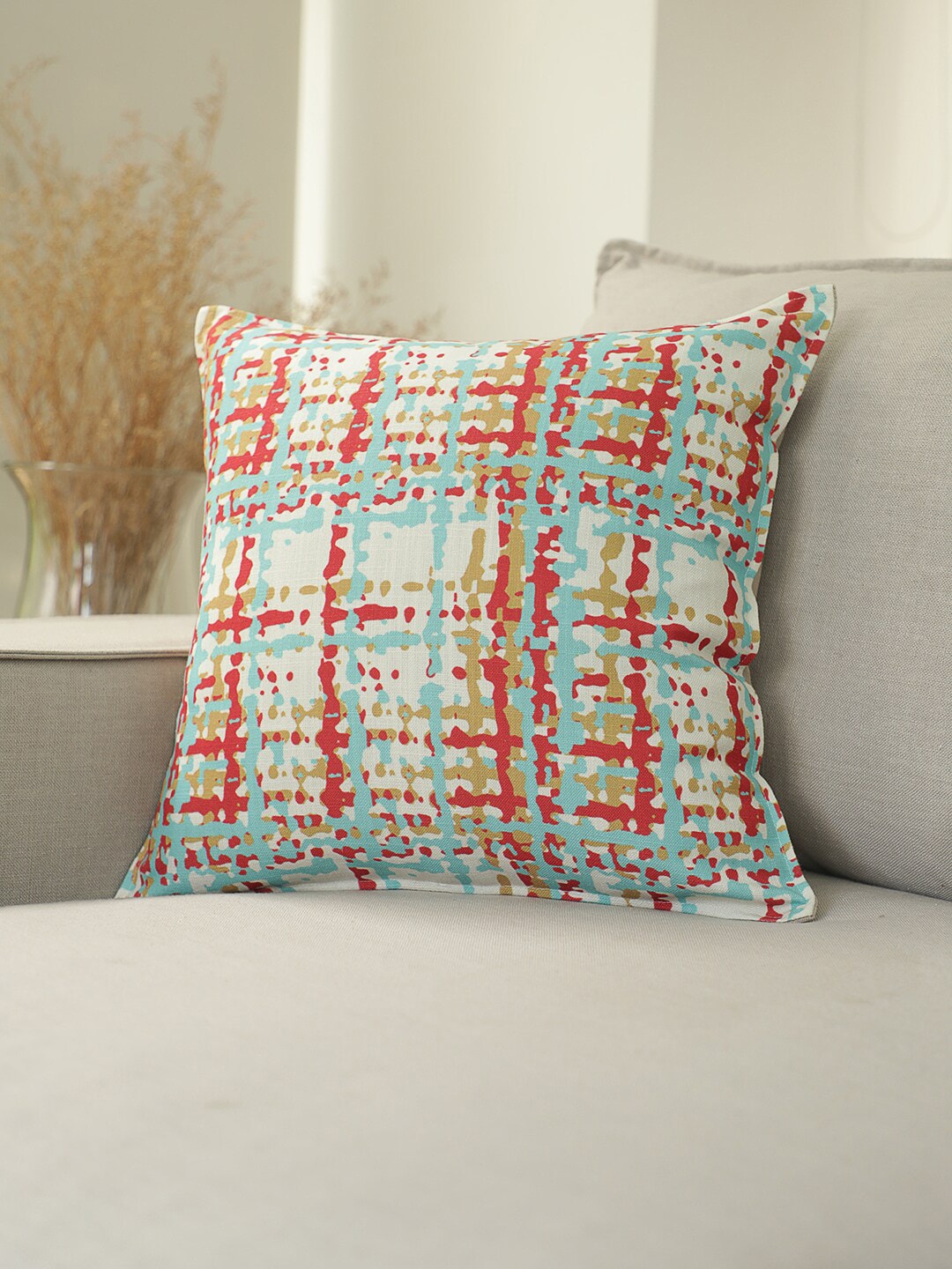 BLUE BOAT Multicoloured Set of Single Abstract Square Cushion Covers Price in India