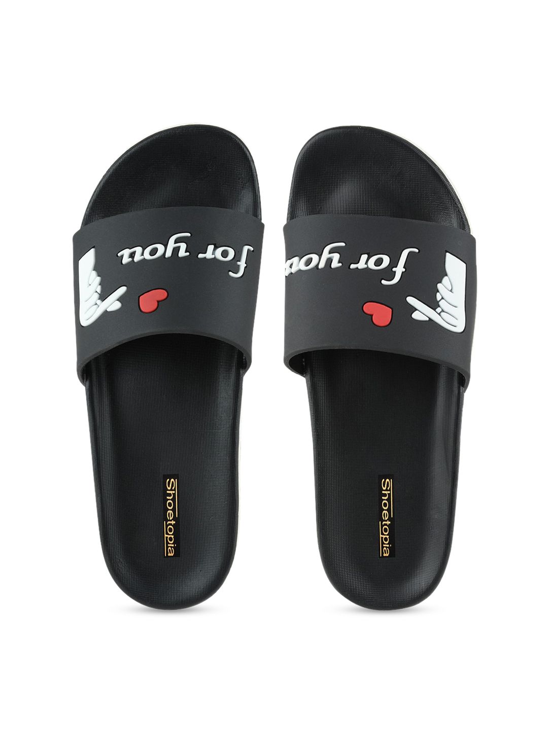 Shoetopia Women Black Printed Sliders Price in India