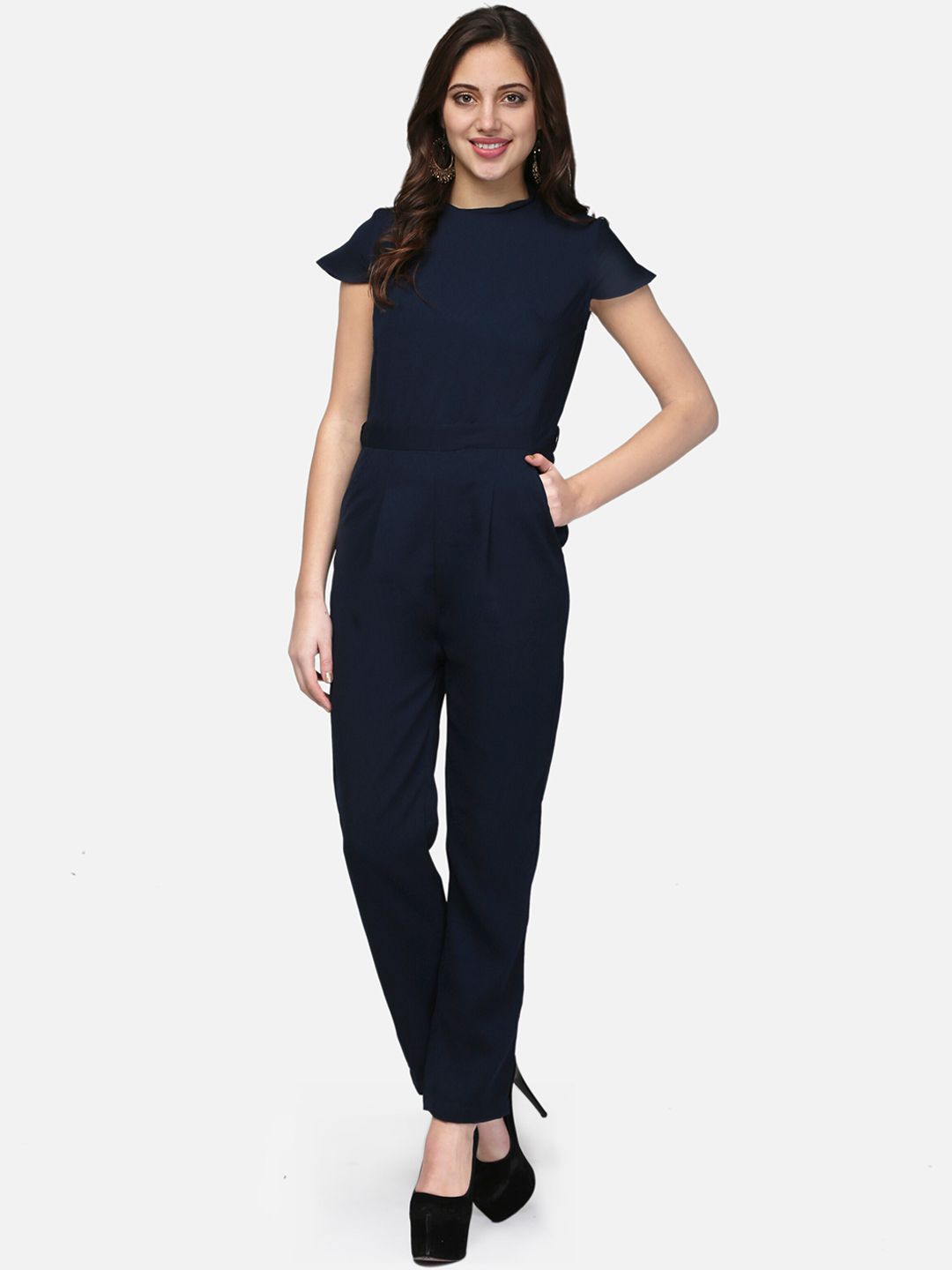 V&M Women Navy Blue Solid Basic Jumpsuit Price in India