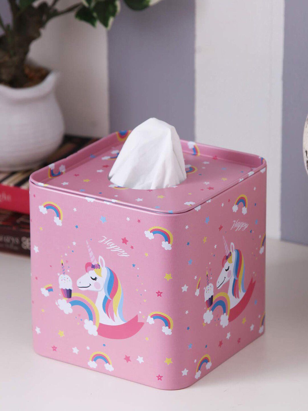 A Vintage Affair- Home Decor Unisex Pink Unicorn Printed Tissue Box Price in India