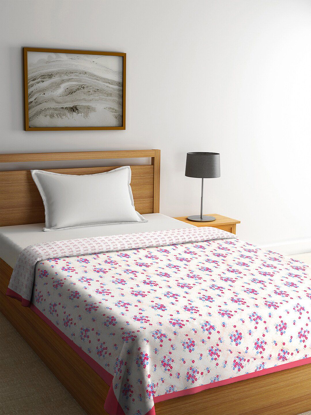 ROMEE Peach-Coloured & White Floral Mild Winter 300 GSM Single Bed Dohar Price in India