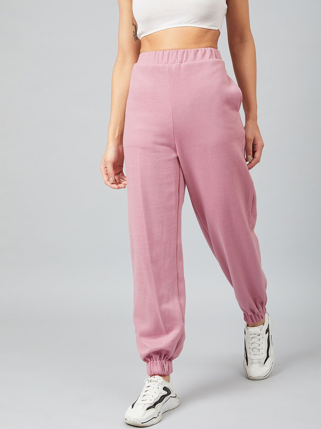 Athena Women Pink Relaxed Loose Fit Solid Joggers