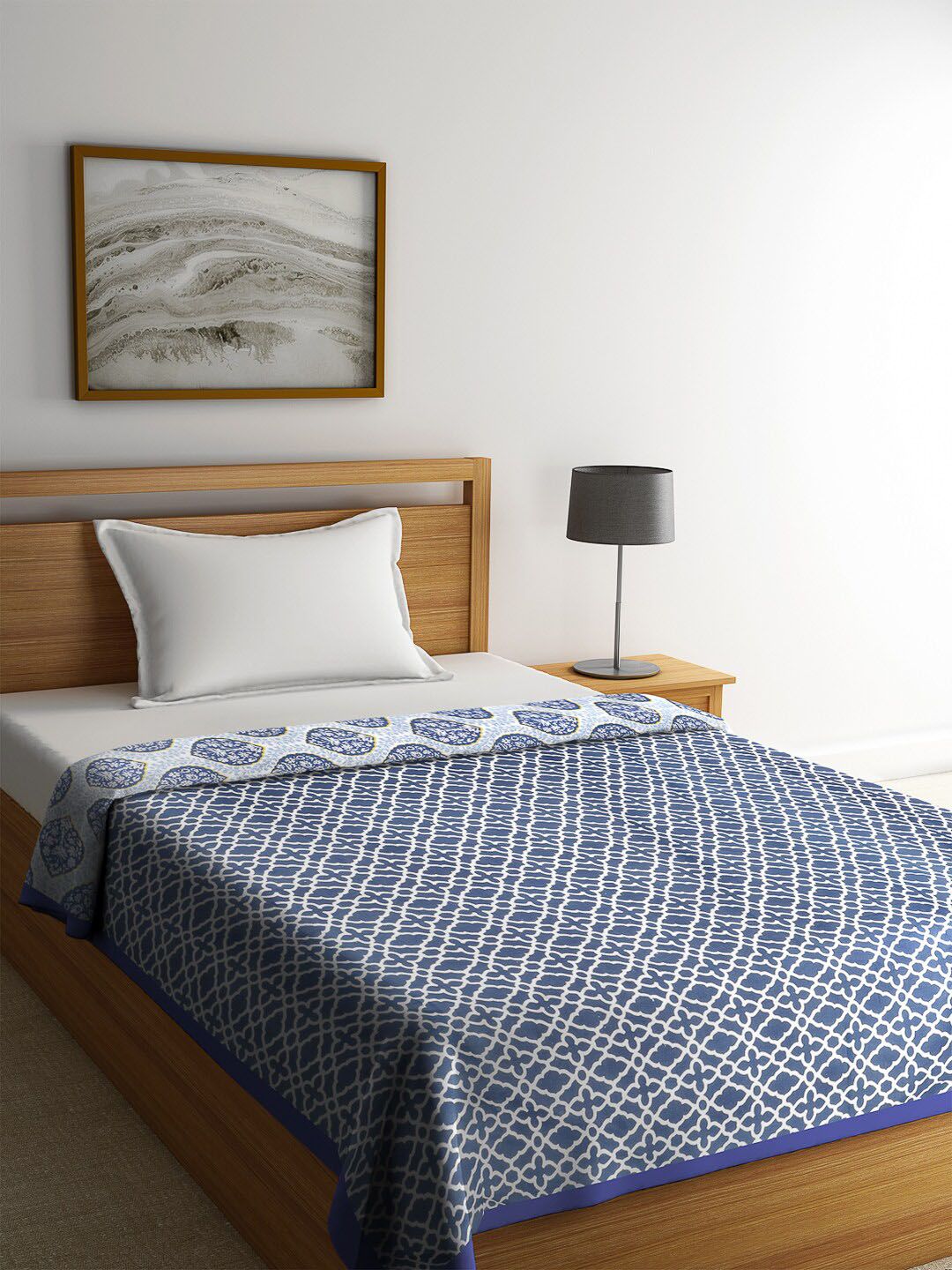 ROMEE White & Blue Ethnic Motifs Mild Winter 300 GSM Single Bed Dohar Price in India