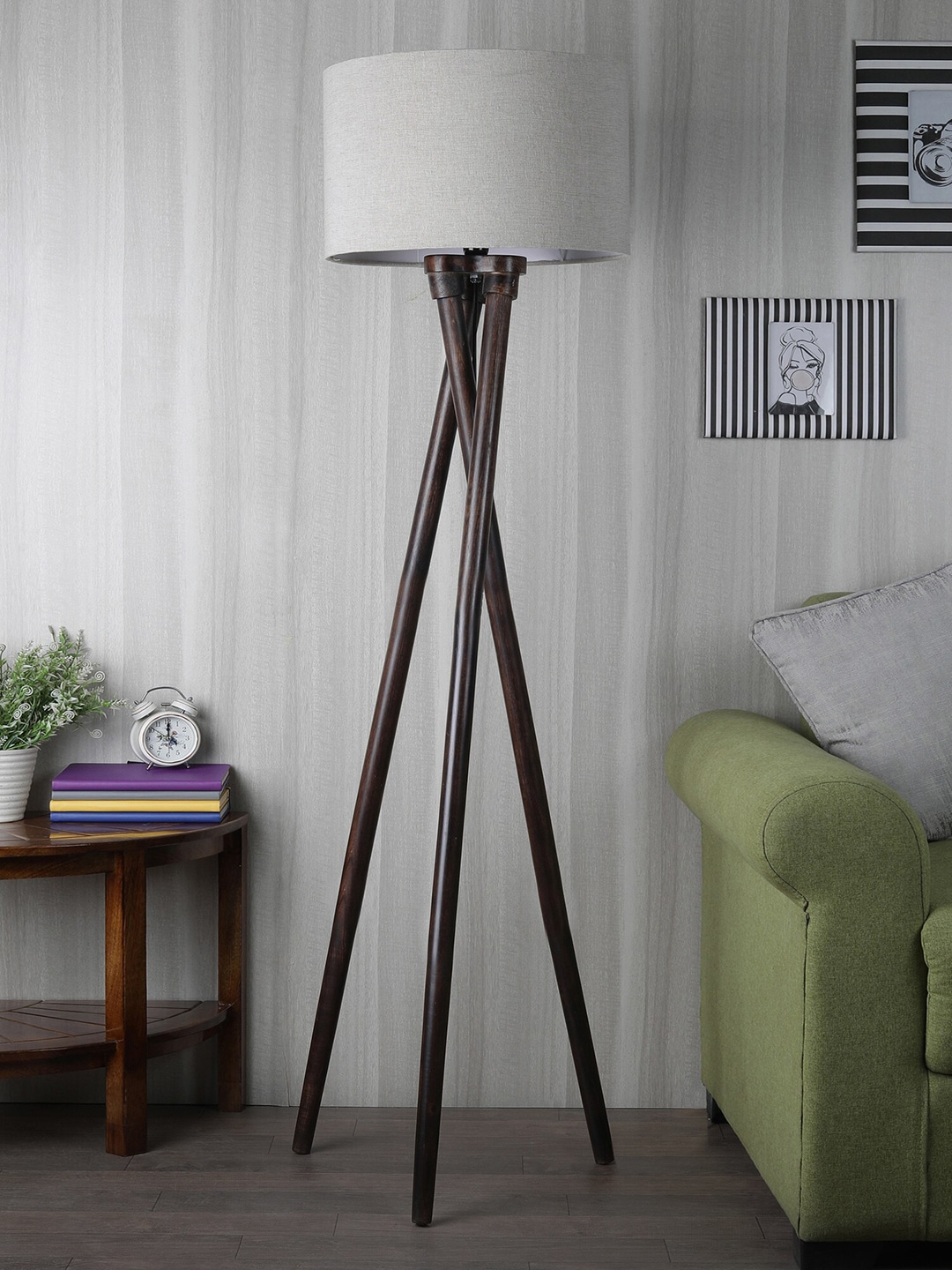 SANDED EDGE Off-White Solid Traditional Tripod Lamp with Shade Price in India