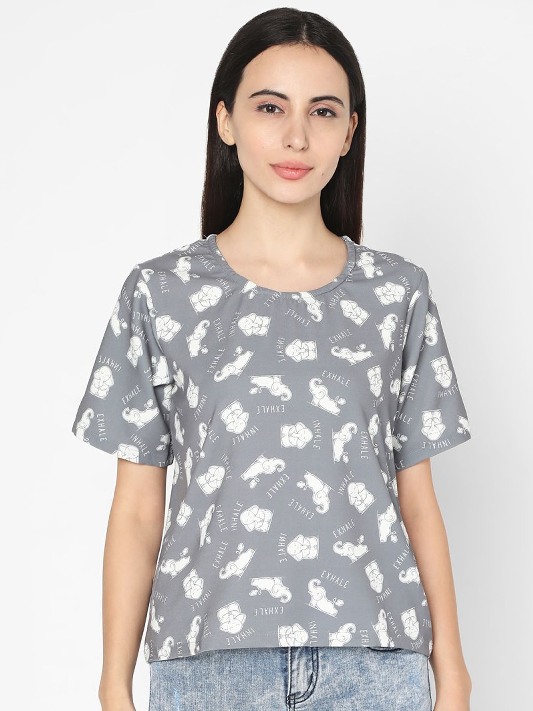 Smarty Pants Women Grey & White Printed T-shirt