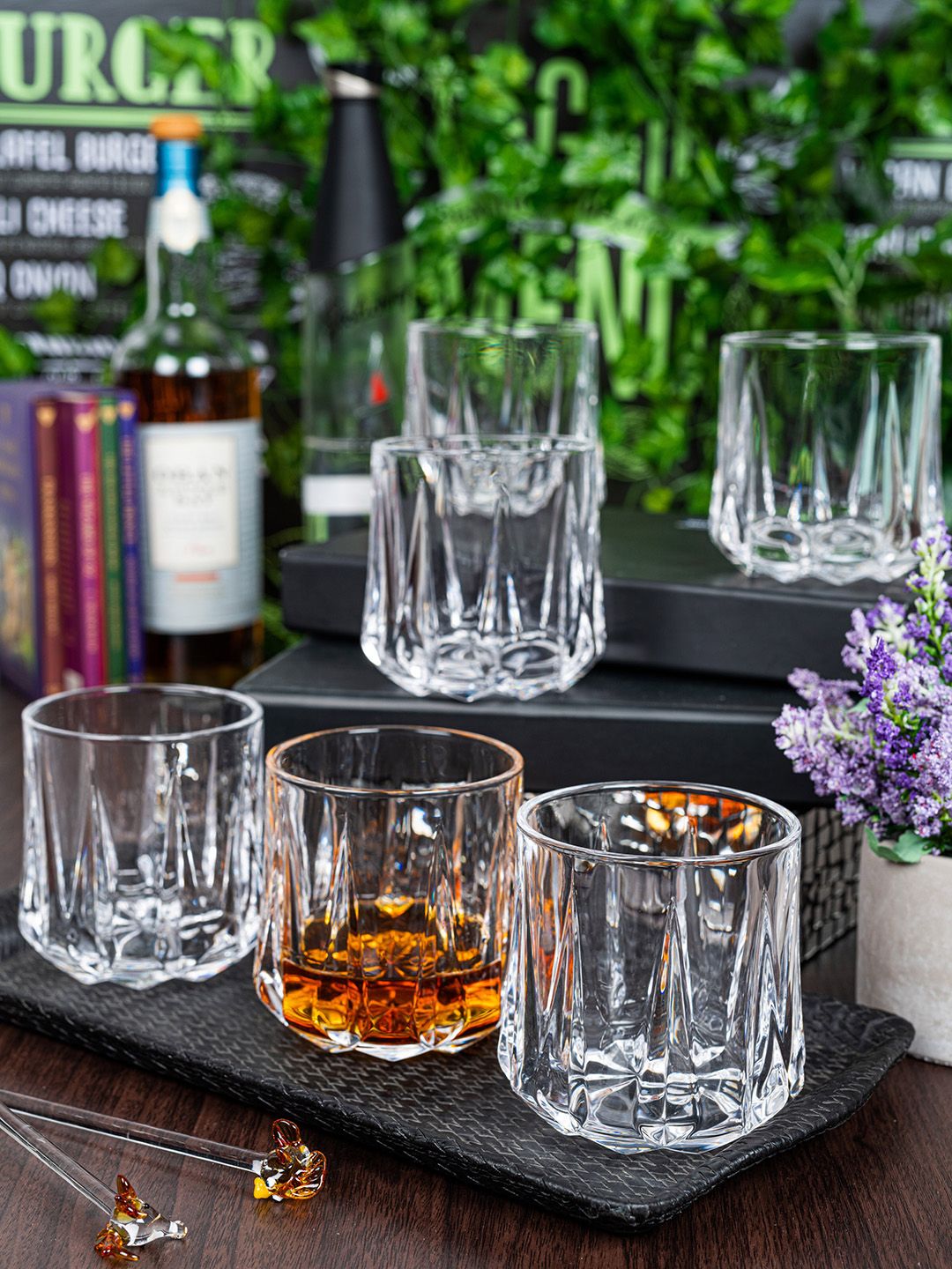 GOODHOMES Set Of 6 Transparent Solid Glass Whisky Tumblers Price in India