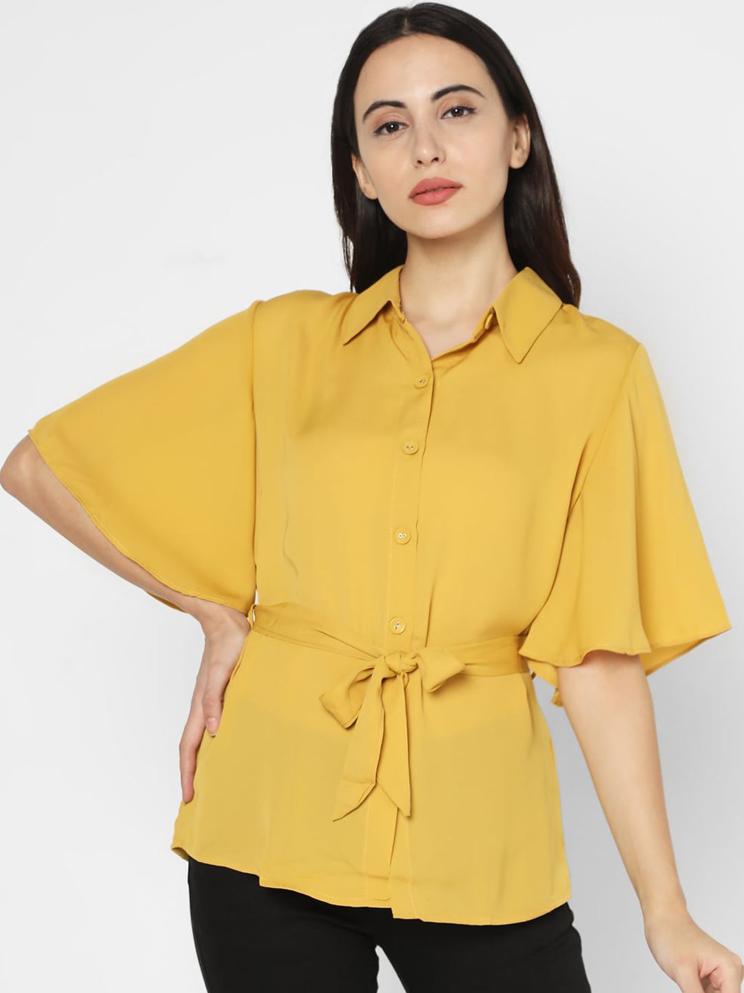 Deal Jeans Women Yellow Regular Fit Solid Casual Shirt