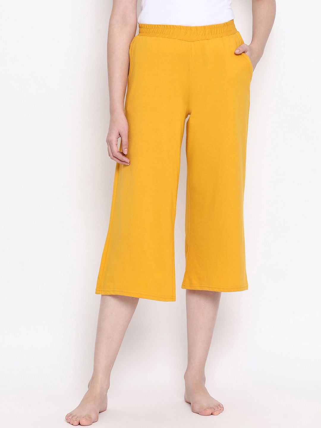 Clovia Women Mustard Yellow Regular Fit Solid Culottes Price in India