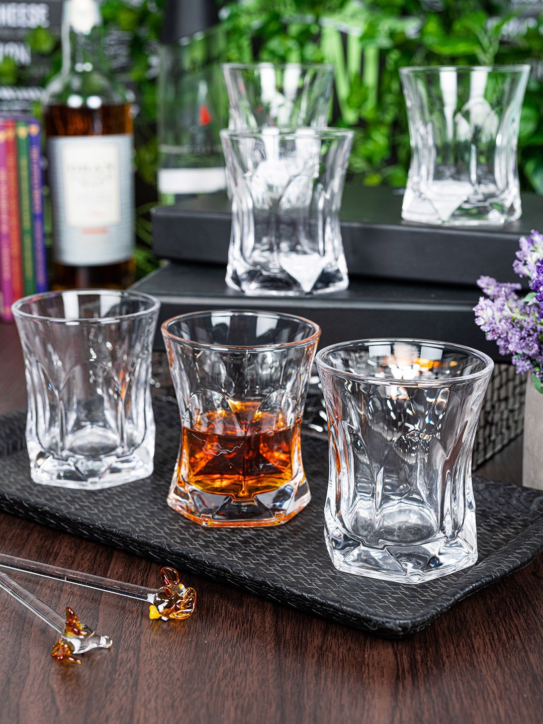 GOODHOMES Set of 6 Transparent Crystal Press Glass Whiskey Tumbler Price in India