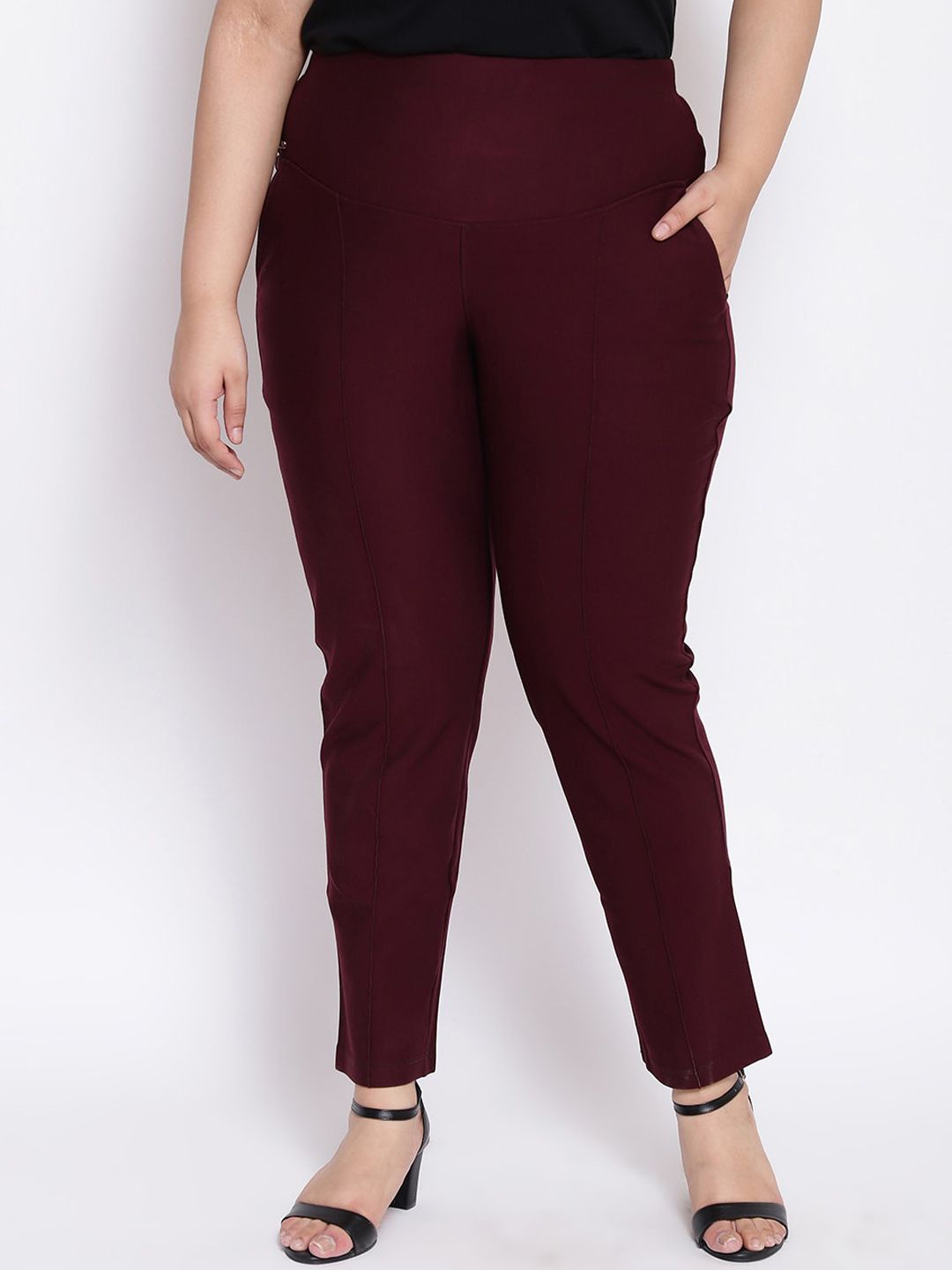 Amydus Women Burgundy Regular Fit Solid Regular Trousers