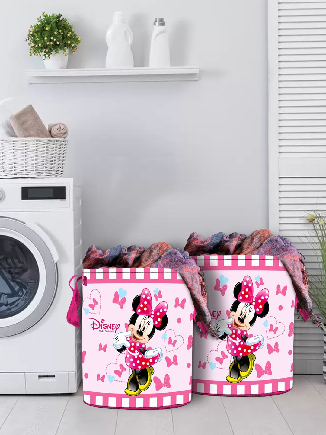 Kuber Industries Set of 2 Pink & Blue Disney Minnie Print Foldable Sustainable Laundry Basket Price in India