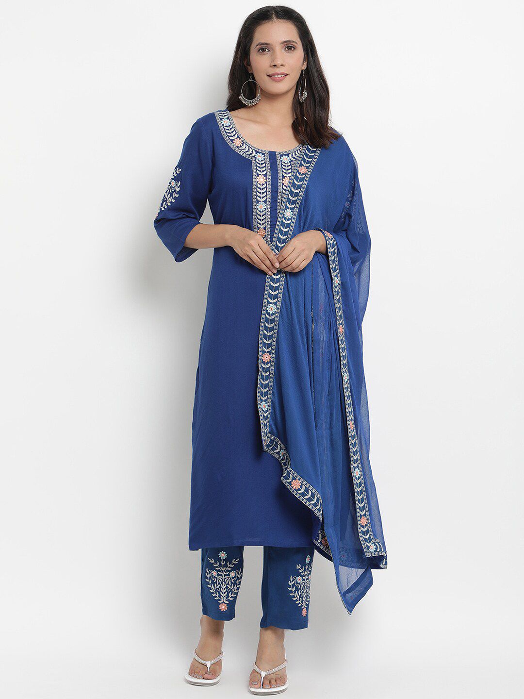 Prakhya Women Blue Solid Kurta with Trousers & Dupatta