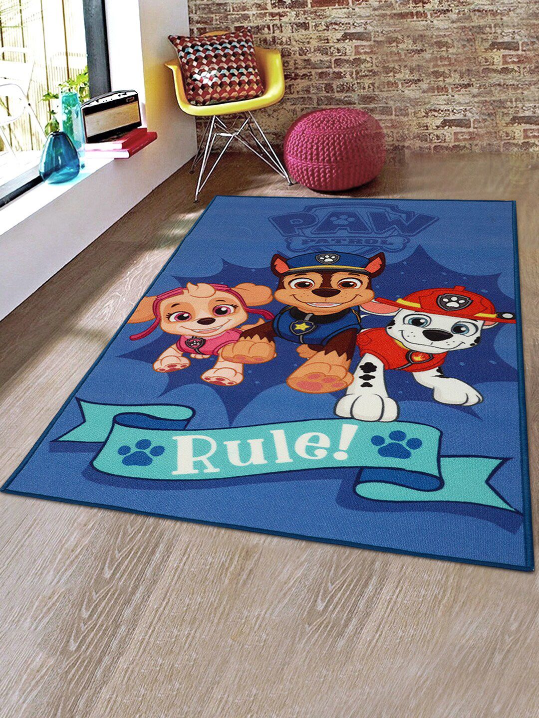 Saral Home Blue Paw Patrol Pups Anti-Skid Dhurrie Price in India