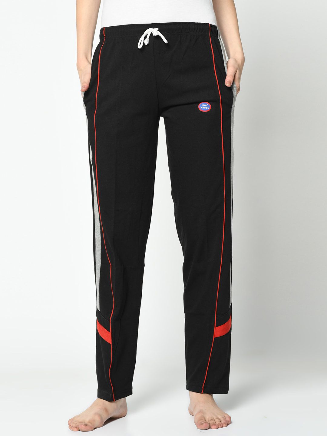 VIMAL JONNEY Women Black & Grey Solid Lounge Pants Price in India