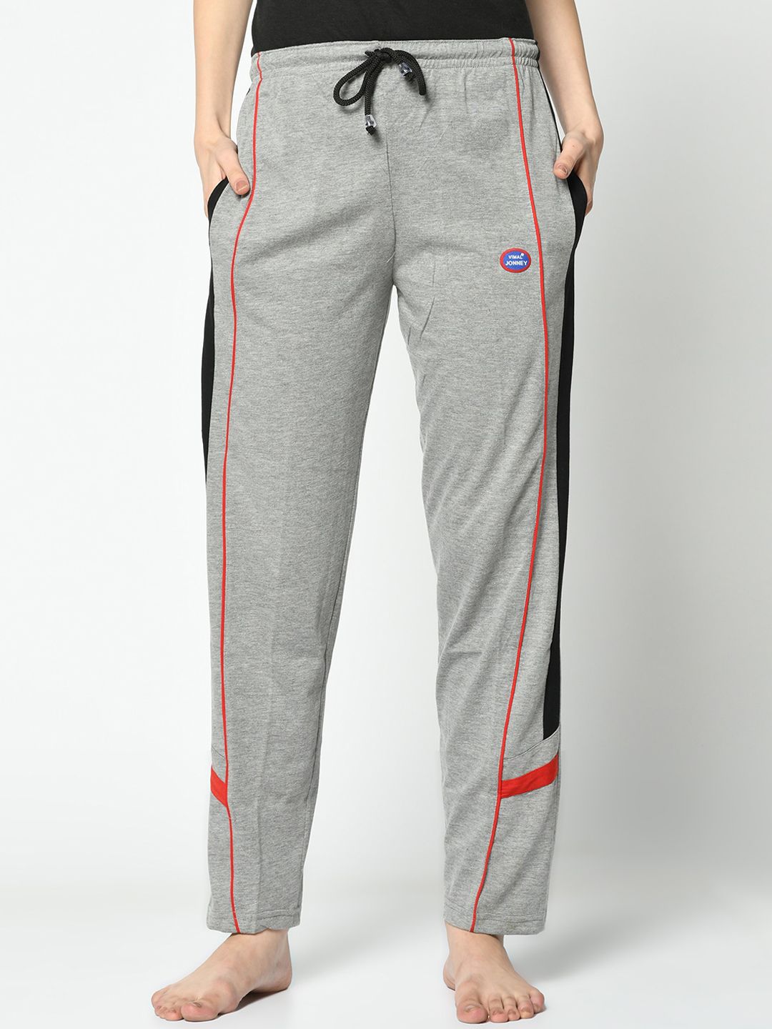 VIMAL JONNEY Women Grey Melange & Black Solid Lounge Pants Price in India