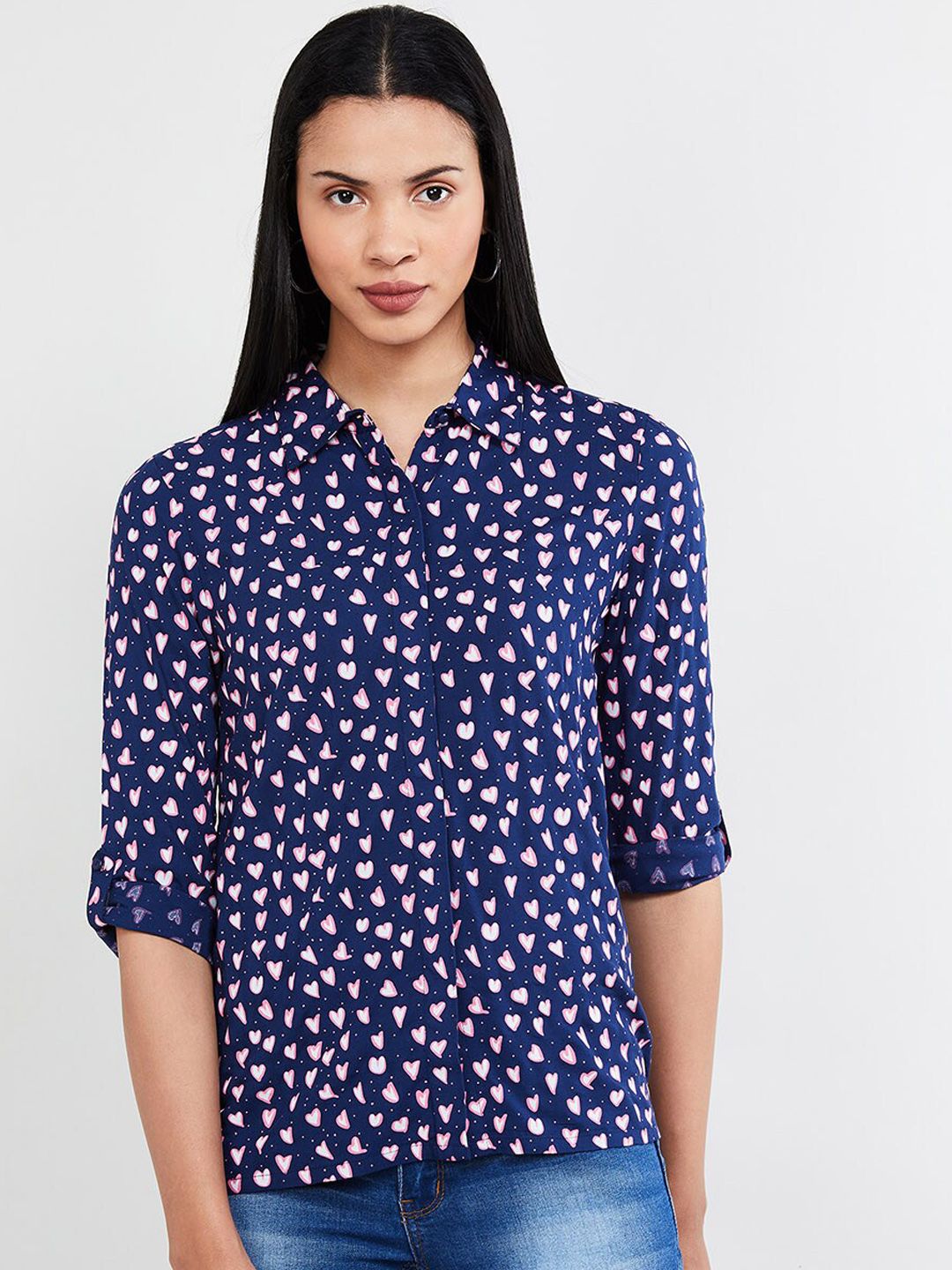 max Women Blue Regular Fit Printed Casual Shirt