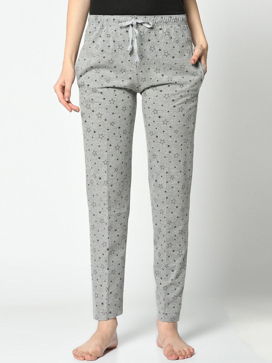 VIMAL JONNEY Women Grey Melange Printed Lounge Pants Price in India