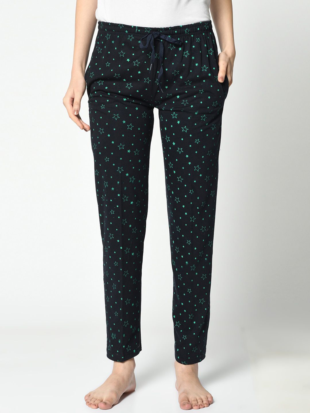 VIMAL JONNEY Women Navy Blue & Green Printed Lounge Pants Price in India