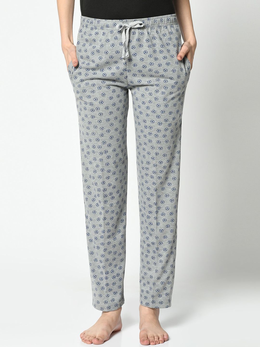 VIMAL JONNEY Women Grey Melange & Blue Printed Lounge Pants Price in India