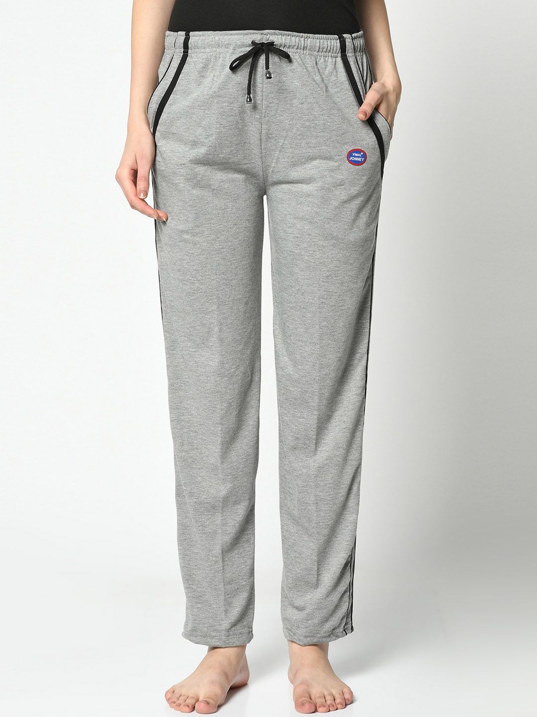 VIMAL JONNEY Women Grey Melange & Black Solid Lounge Pants Price in India