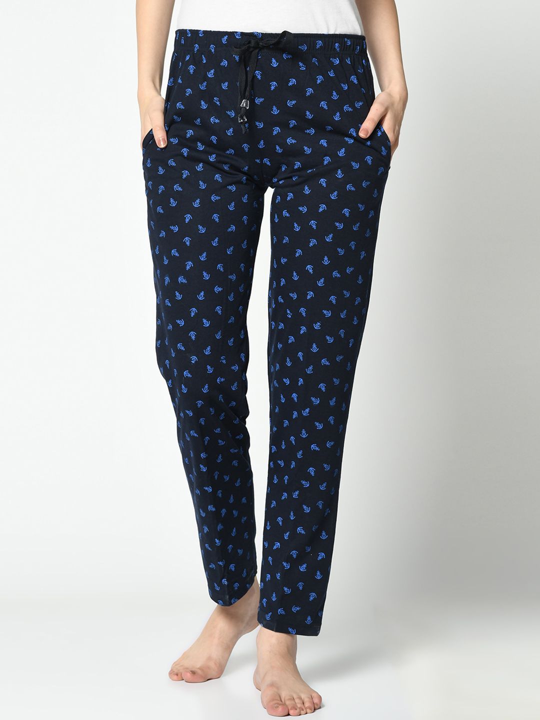 VIMAL JONNEY Women Navy Blue & Blue Printed Lounge Pants Price in India