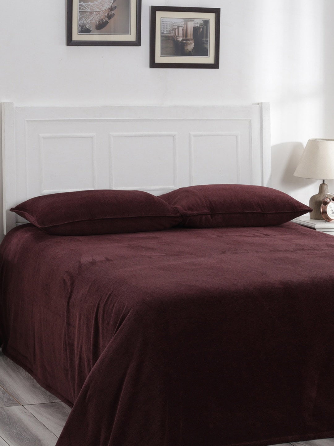 MASPAR Burgundy Solid Charlotte 310 GSM Double Bed Cover Price in India