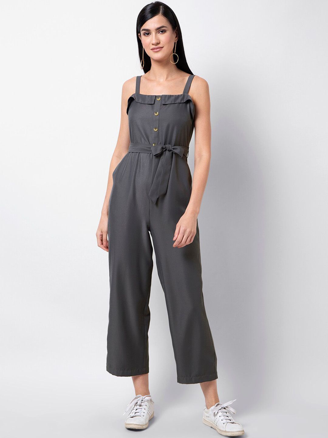 FabAlley Women Grey Solid Basic Jumpsuit Price in India