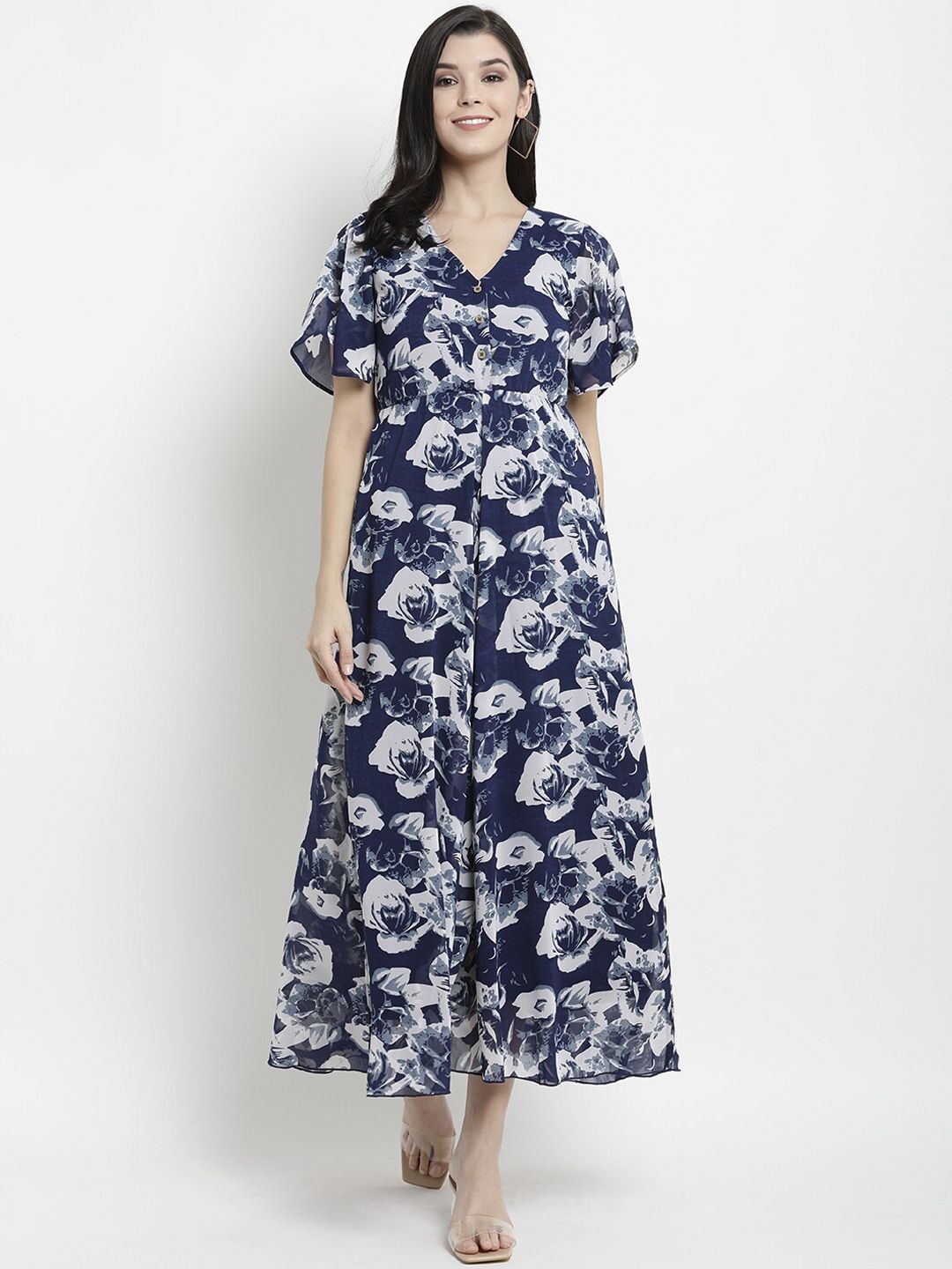 The Vanca Women Blue Printed Maxi Dress