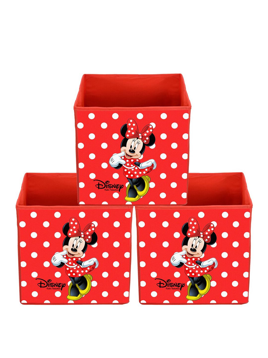 Kuber Industries Set Of 3 Red & White Disney Minnie Printed Non-Woven Fabric Foldable Cloth Storage Organiser Price in India