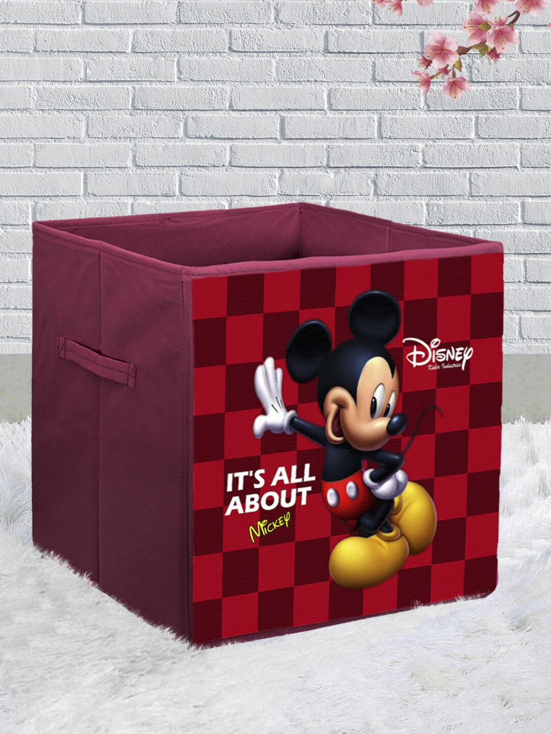 Kuber Industries Maroon Disney Printed Foldable Large Size Multi-Utility Storage Cube With Handle Price in India
