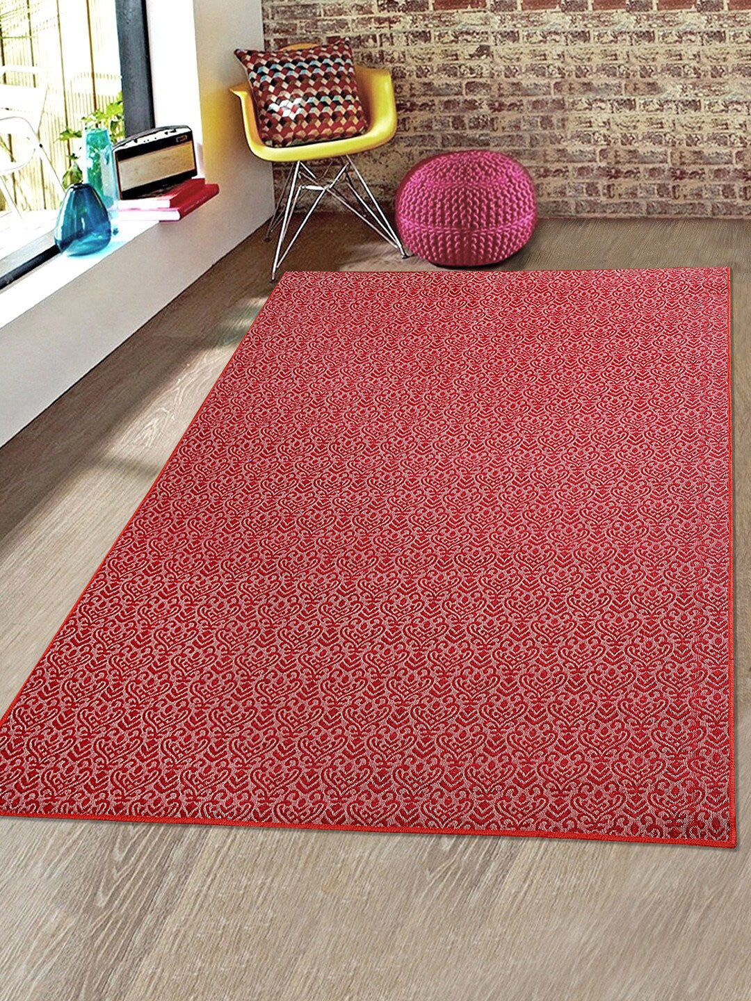 Saral Home Red & White Ethnic Motifs Anti-Skid Carpet Price in India