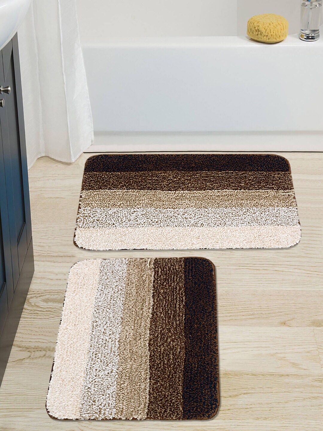 Saral Home Set of 2 Striped Anti-Skid Microfibre Bath Rugs Price in India