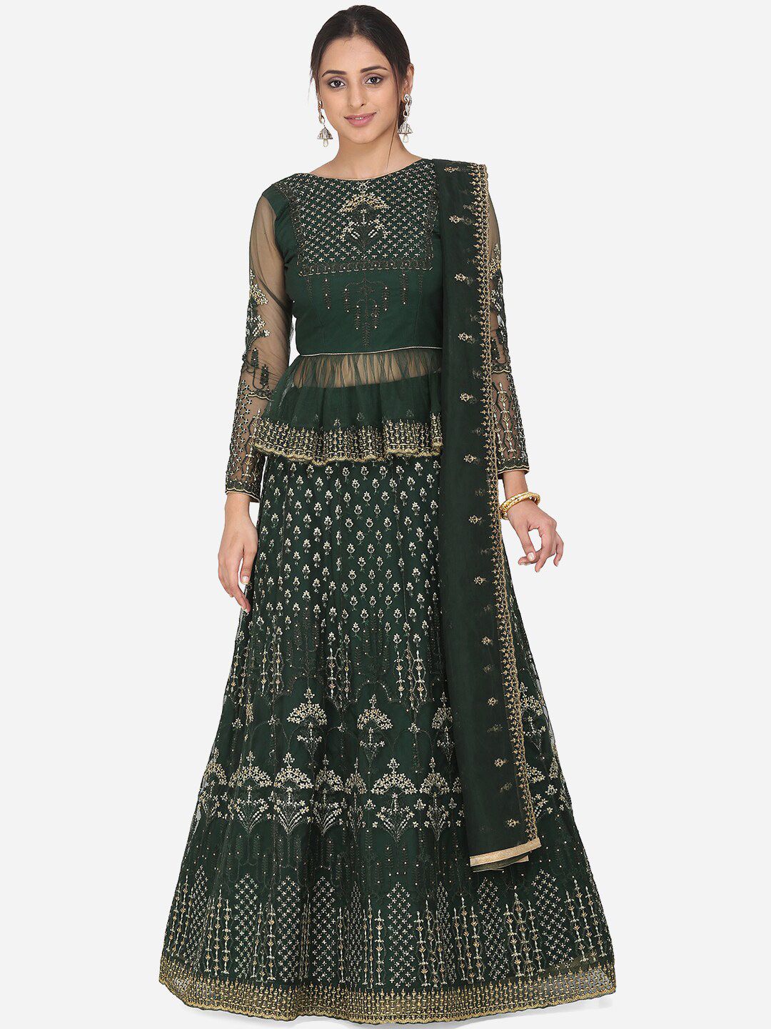 RIYA Green Semi-Stitched Lehenga & Blouse with Dupatta