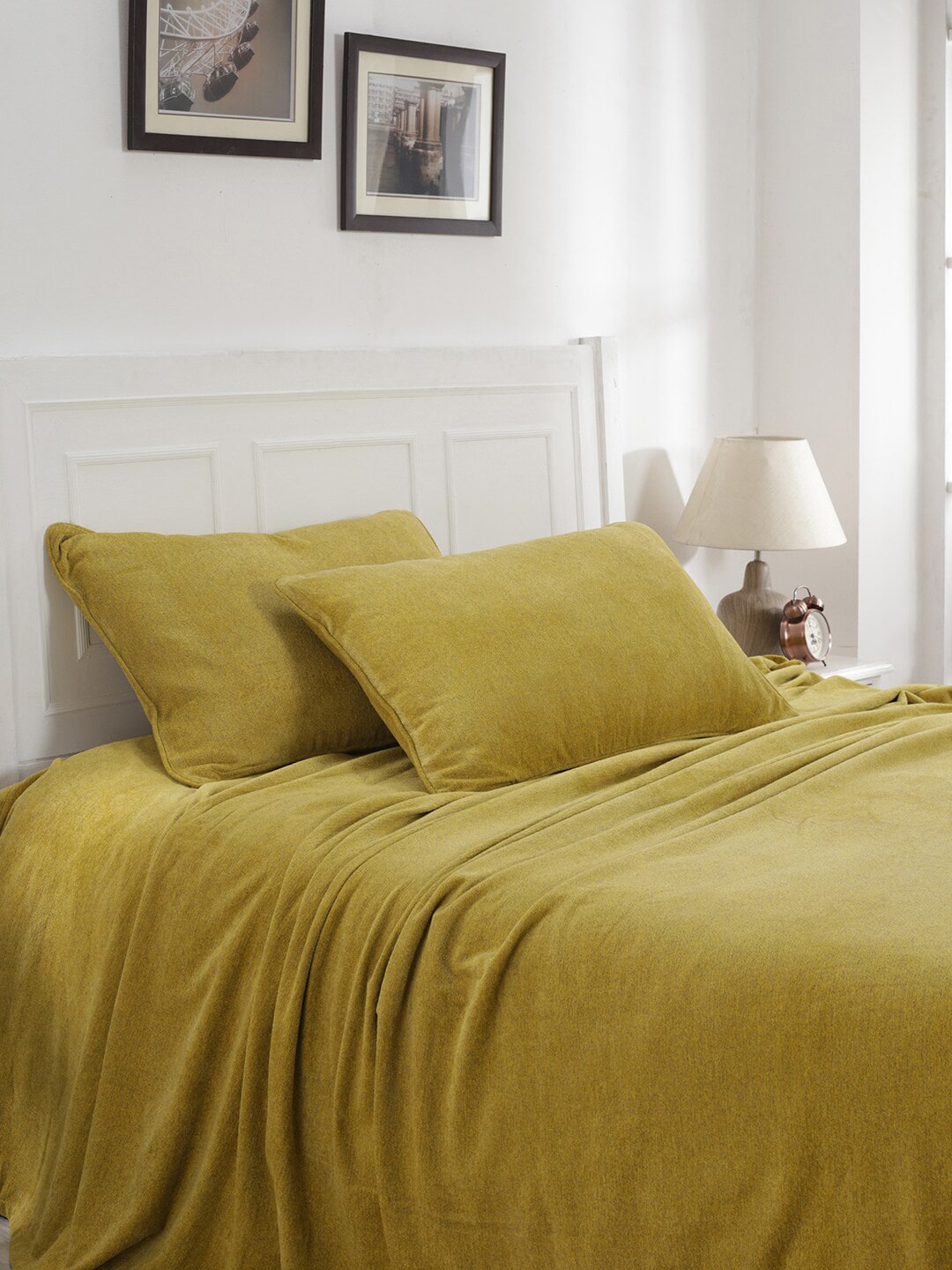 MASPAR Mustard Yellow Solid Charlotte 310 GSM Double Bed Cover Price in India
