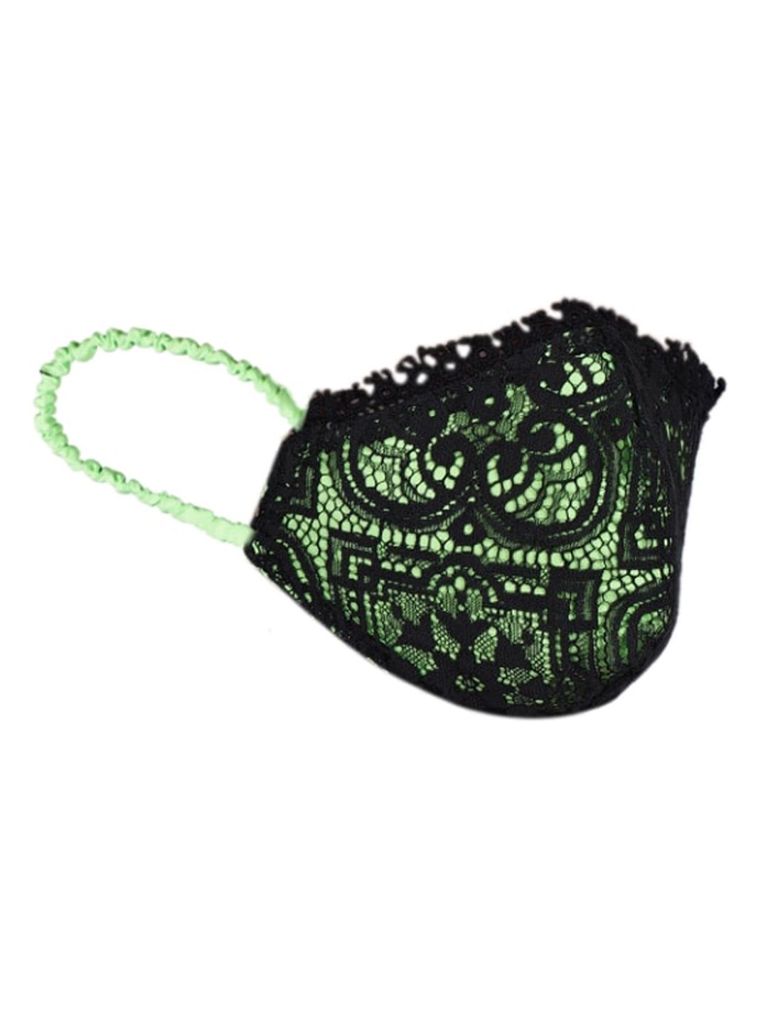 DIVA WALK EXCLUSIVE Women Green & Black 2-Ply Lace Outdoor Protective Face Mask Price in India