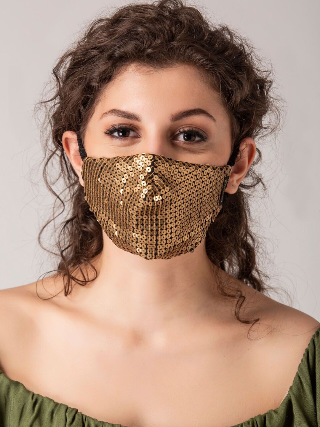 DIVA WALK EXCLUSIVE Women Gold-Toned 2-Ply Embellished Outdoor Protective Face Mask Price in India