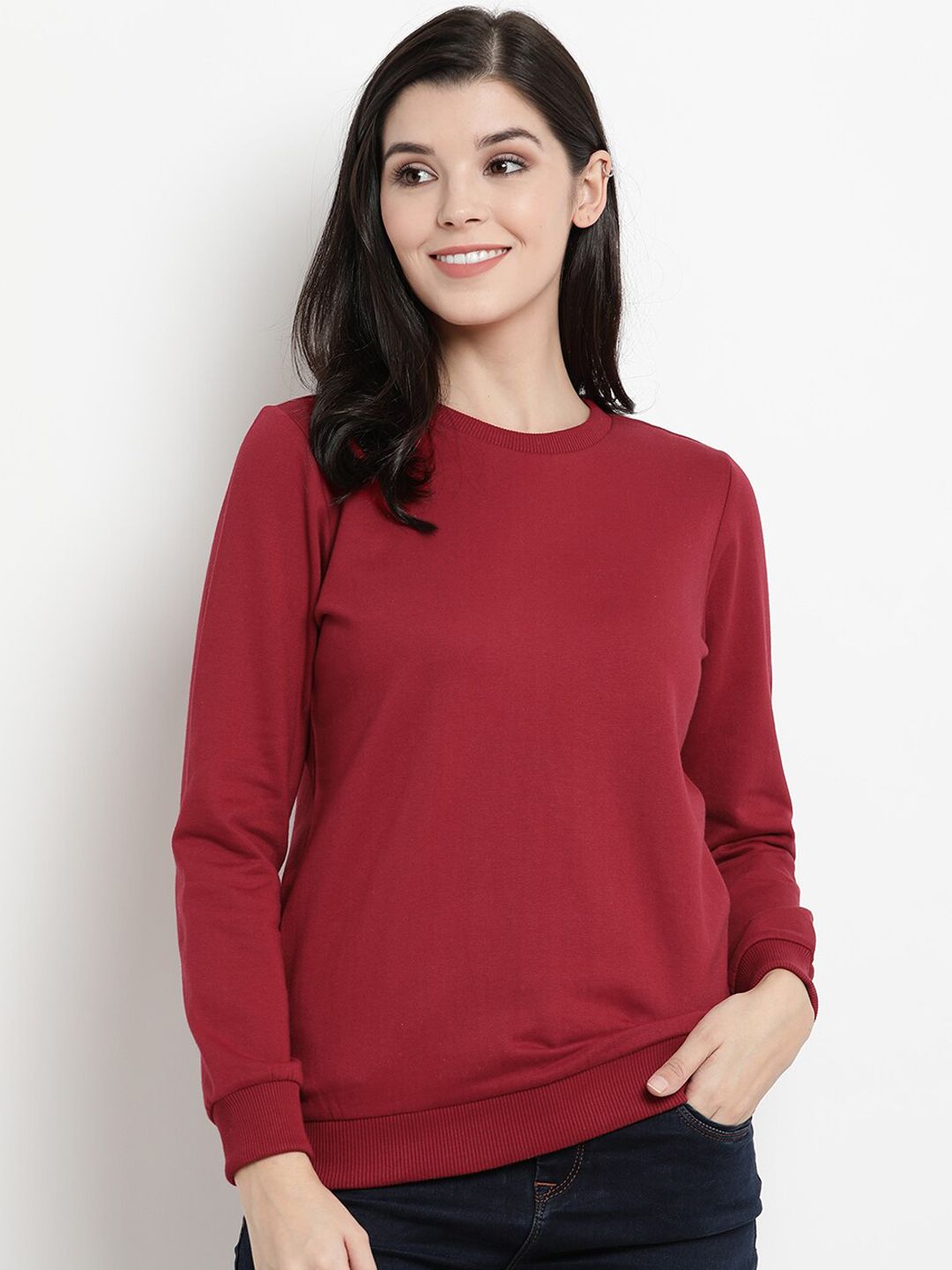 The Vanca Women Maroon Solid Sweatshirt Price in India