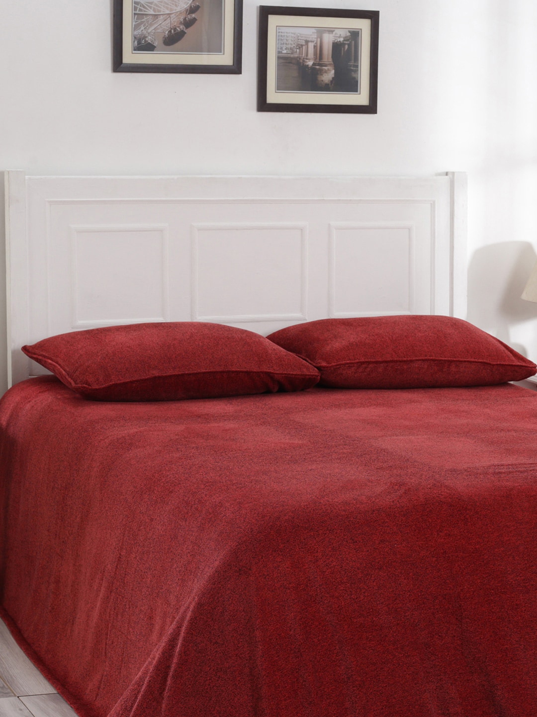 MASPAR Red Solid Cotton 310 GSM Double Queen Bed Cover Price in India