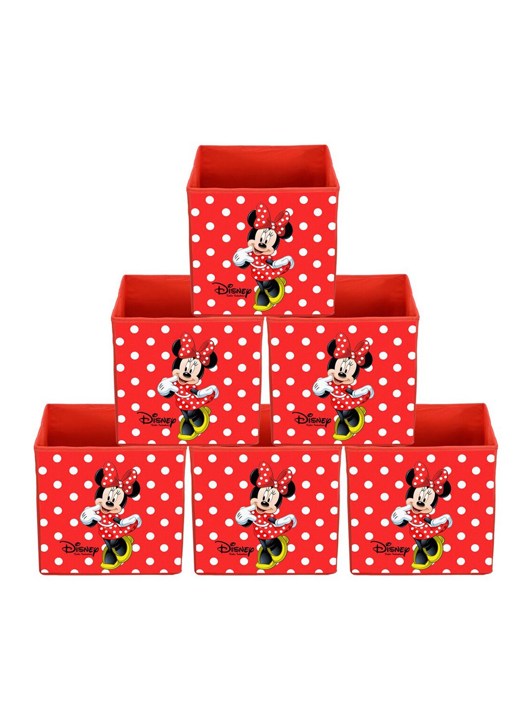 Kuber Industries Set Of 6 Red Disney Printed Foldable Size Multi-Utility Sustainable Storage Cubes With Handle Price in India
