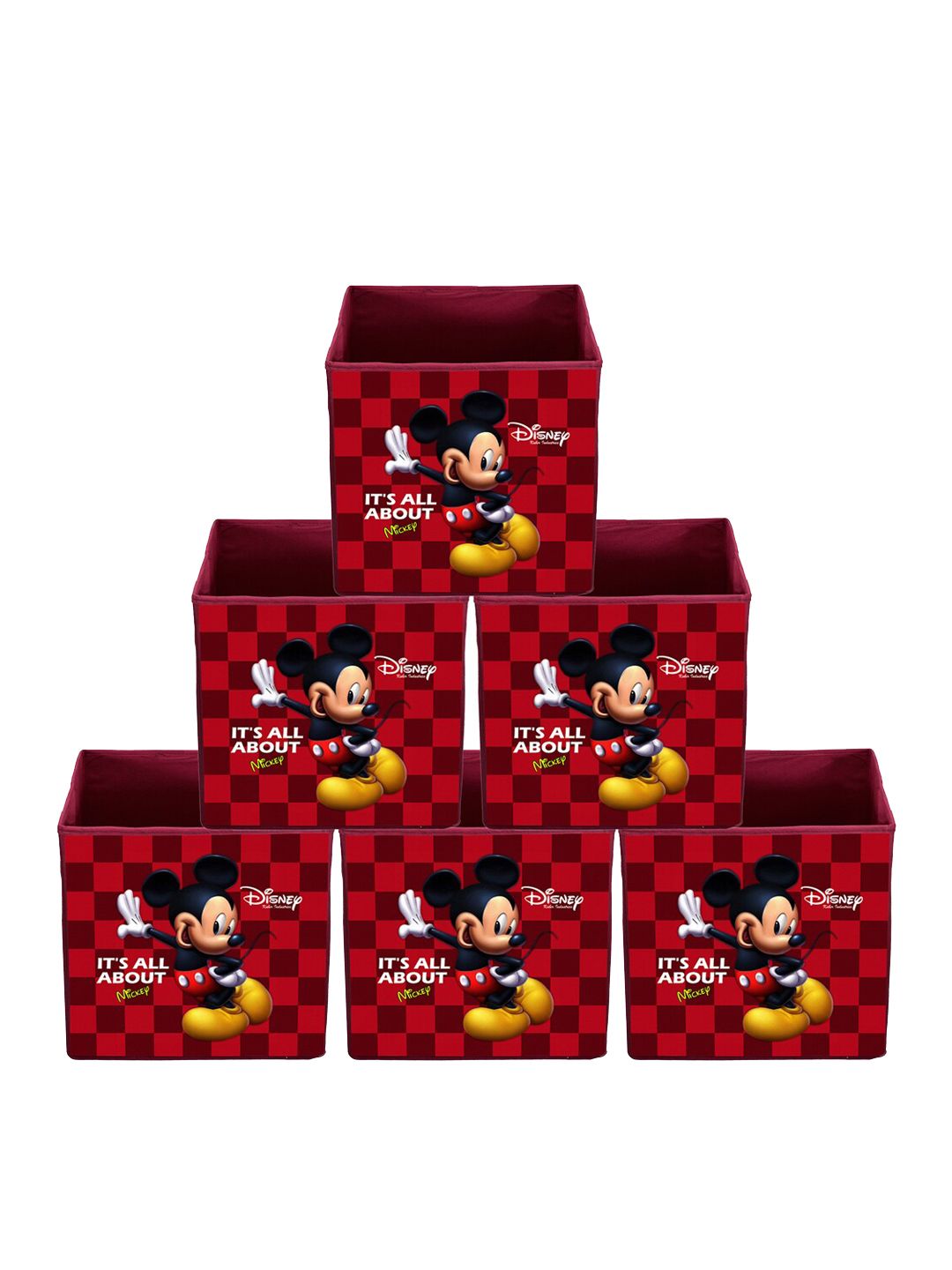 Kuber Industries Set Of 6 Maroon & Black Disney Mickey Mouse Printed Foldable Cloth Storage Box Price in India