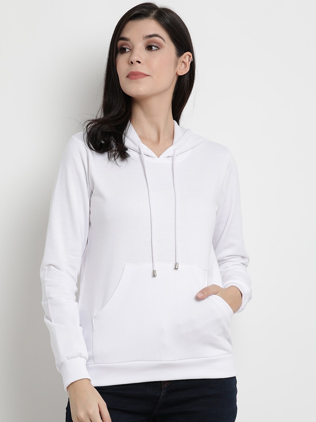 The Vanca Women White Solid Hooded Sweatshirt Price in India