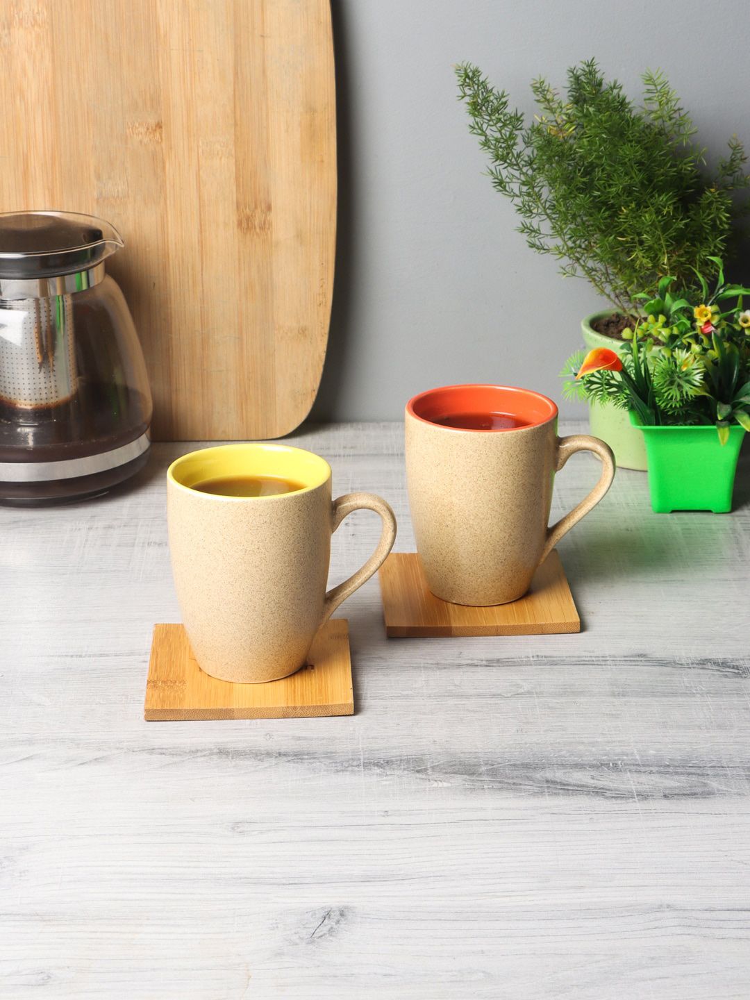 CDI Set of 2 Beige Solid Ceramic Tea & Coffee Mugs Price in India