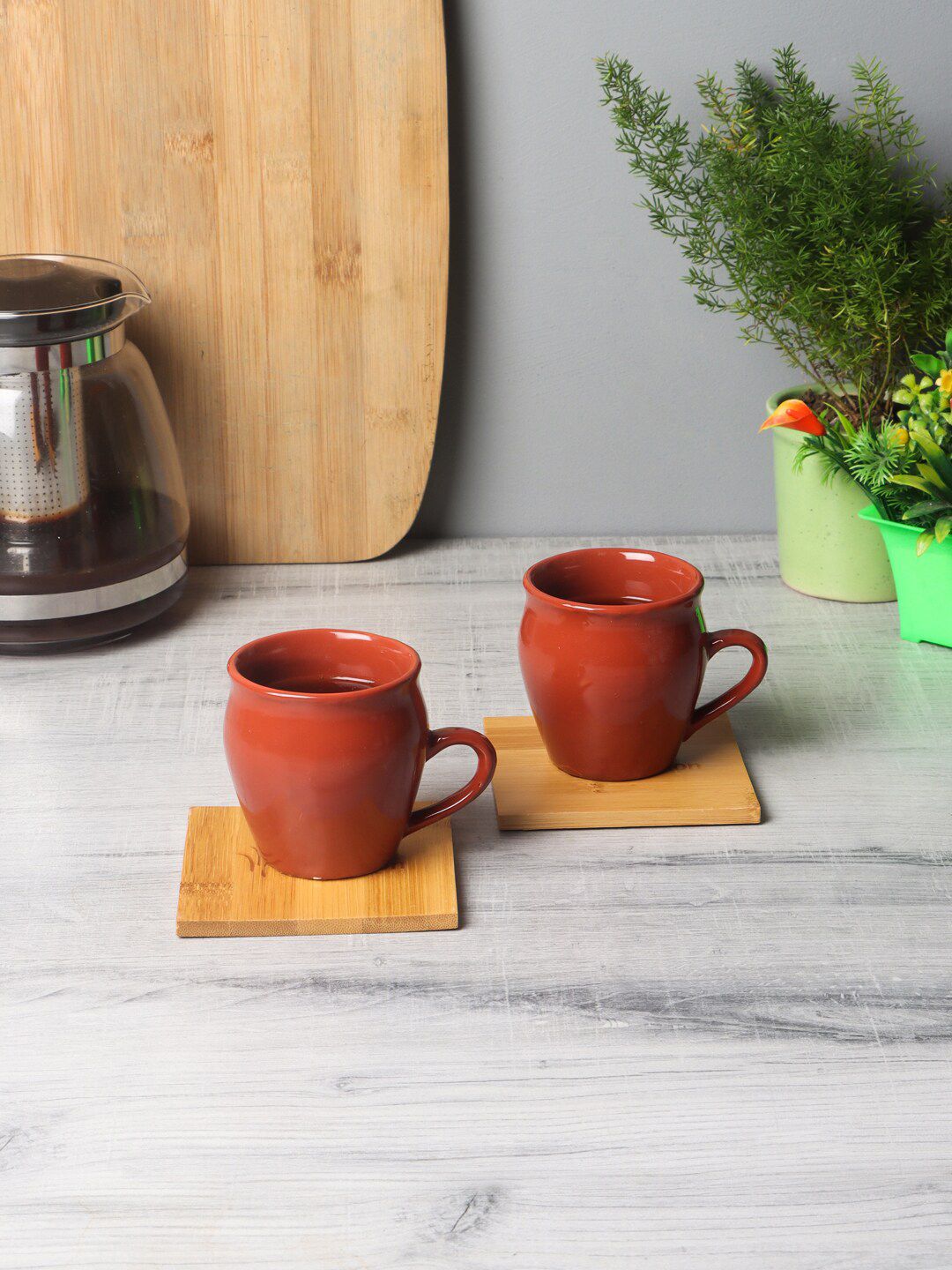CDI Set of 2 Brown Solid Ceramic Tea & Coffee Mugs Price in India