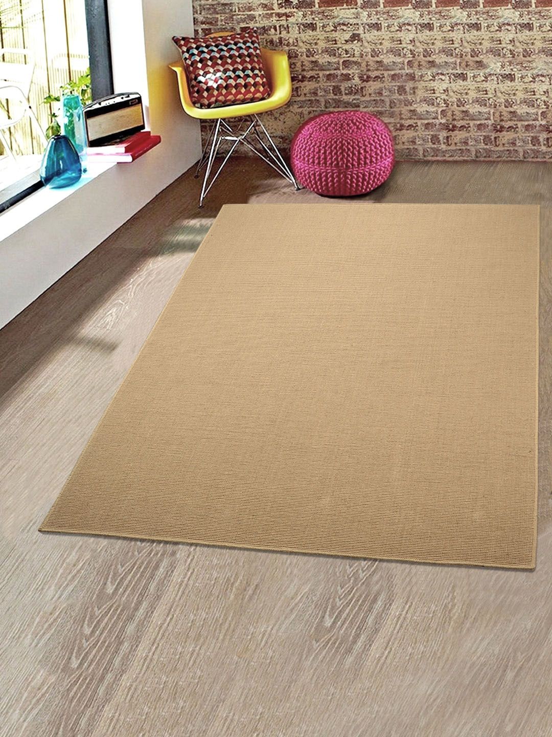 Saral Home Beige Striped Anti-Skid Jute Carpet Price in India