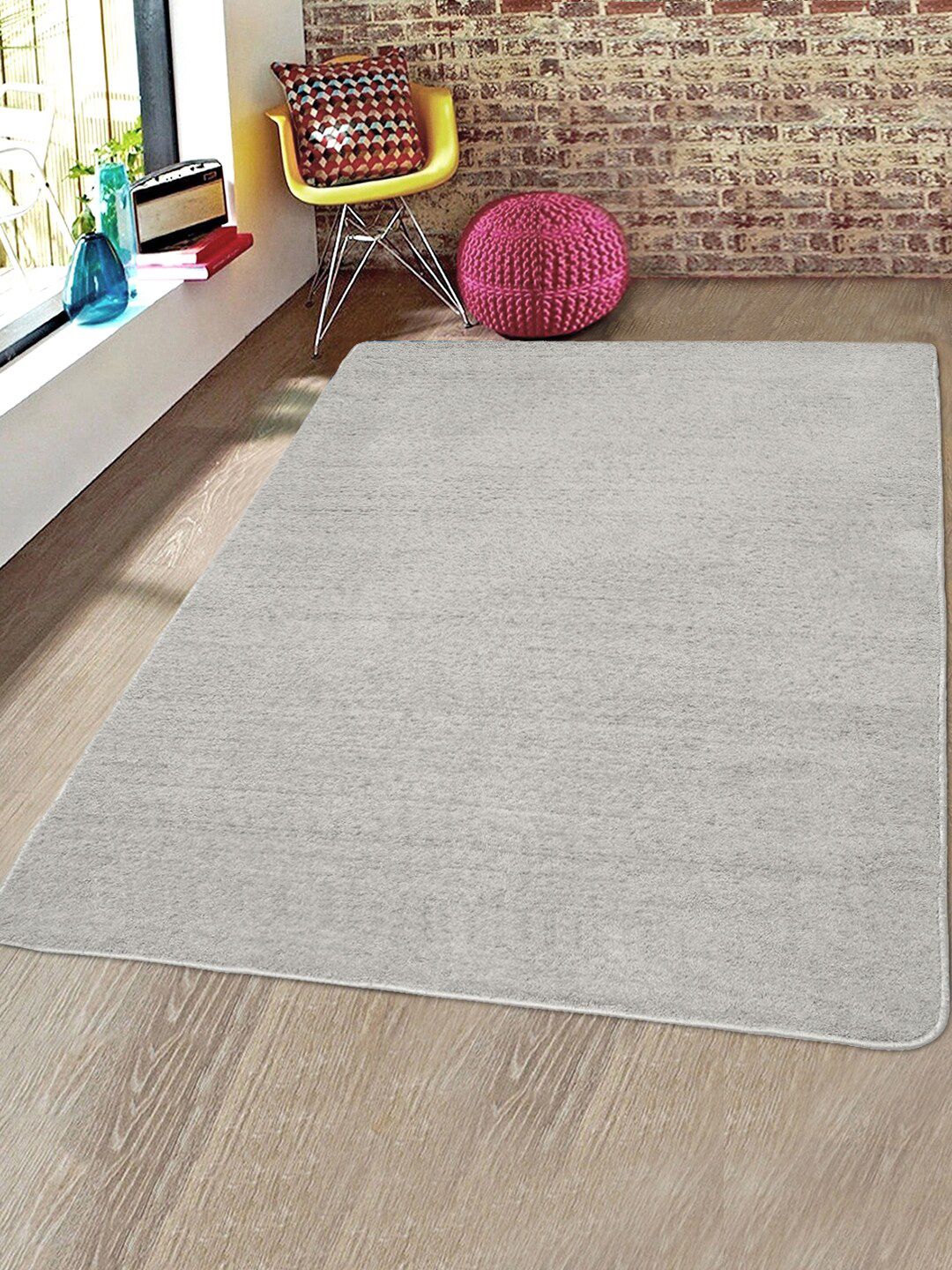 Saral Home Grey-Melange Solid Anti-Skid Carpet Price in India