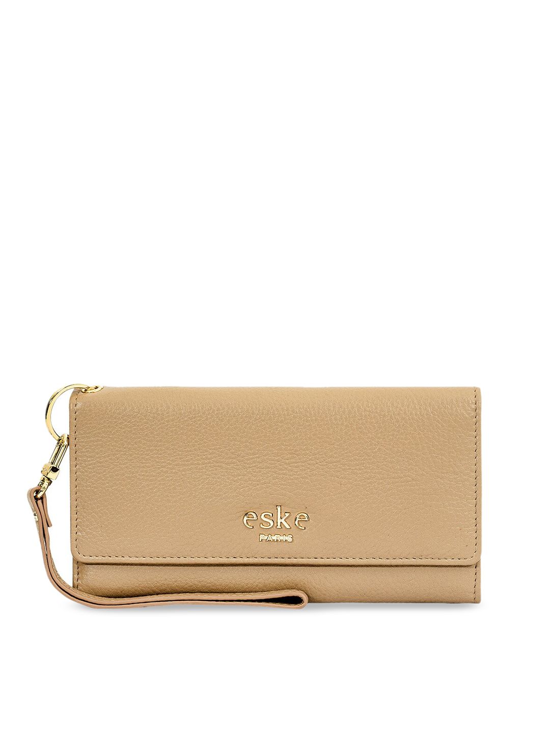 Eske Women Beige Solid Three Fold Leather Wallet Price in India